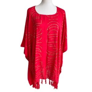 0097/ Bright Red Moon Chase Pattern Poncho